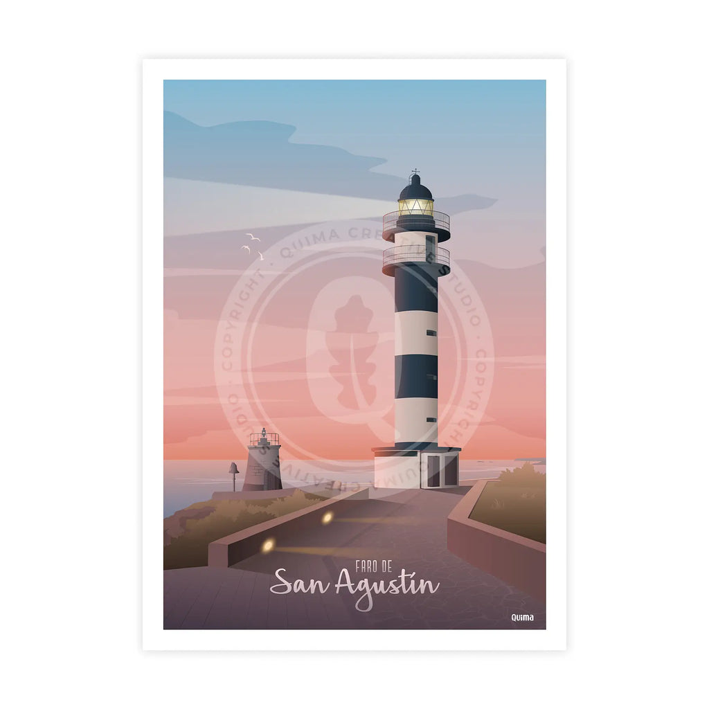 Lámina del Faro de San Agustín Ortiguera Asturias Travel Poster