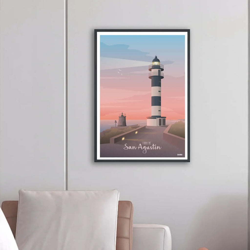 Lámina del Faro de San Agustín Ortiguera Asturias Travel Poster
