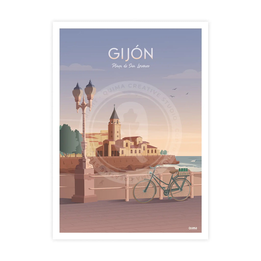 Lámina de Gijón Playa de San Lorenzo Poster Asturias
