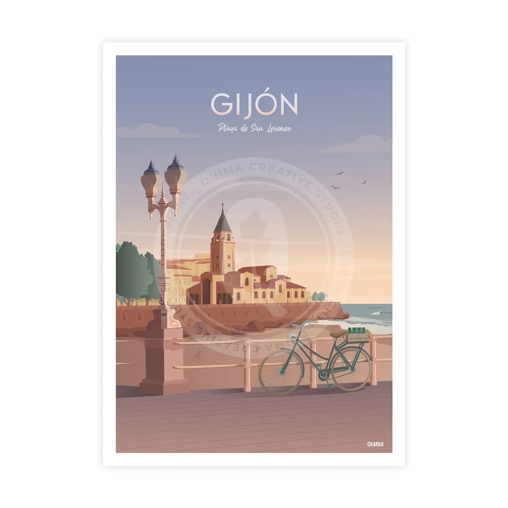 Lámina de Gijón Playa de San Lorenzo Poster Asturias