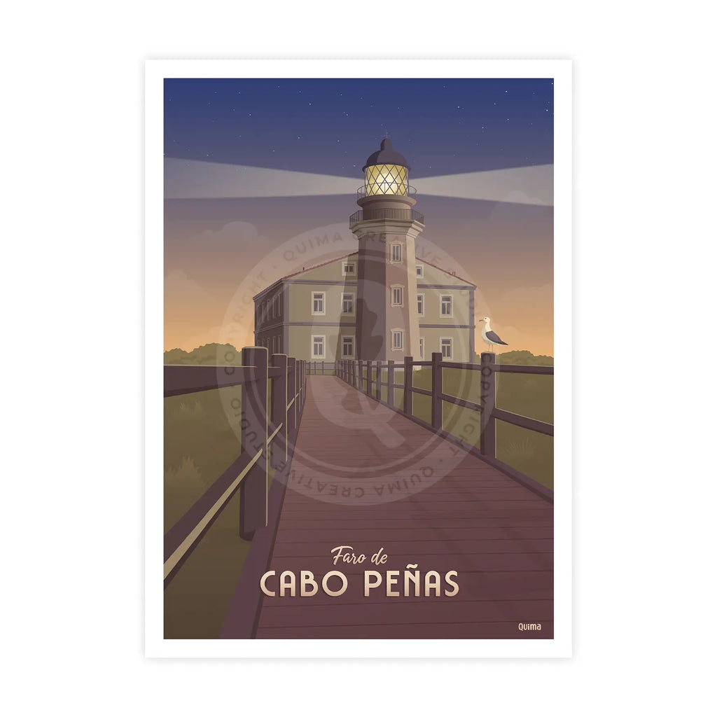 Lámina del Faro de Cabo Peñas Asturias Travel Poster
