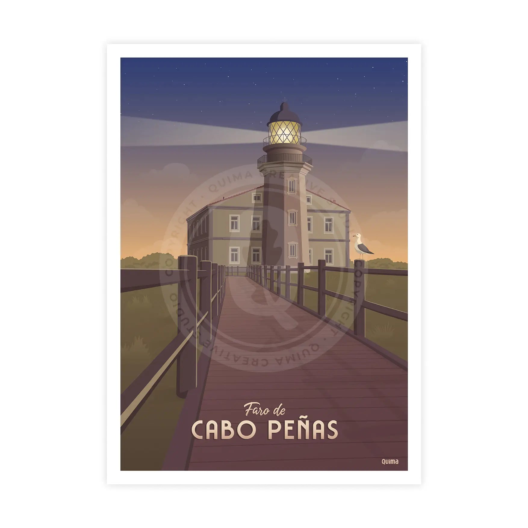 Lámina del Faro de Cabo Peñas Asturias Travel Poster