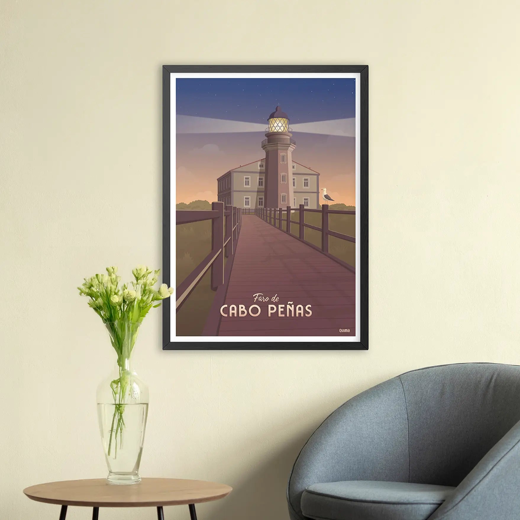 Lámina Faro de Cabo Peñas Asturias Travel Poster