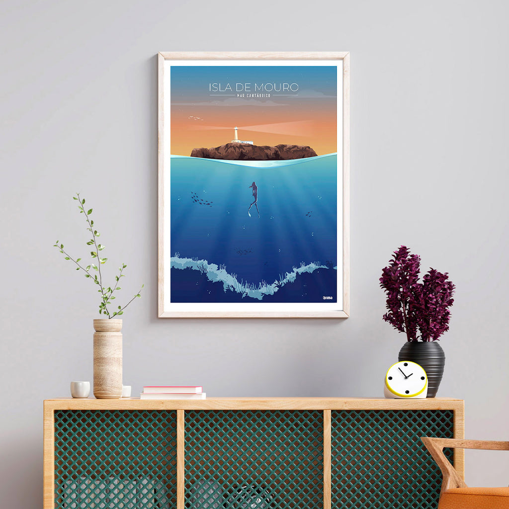 Lámina Isla de Mouro Santander Travel Poster