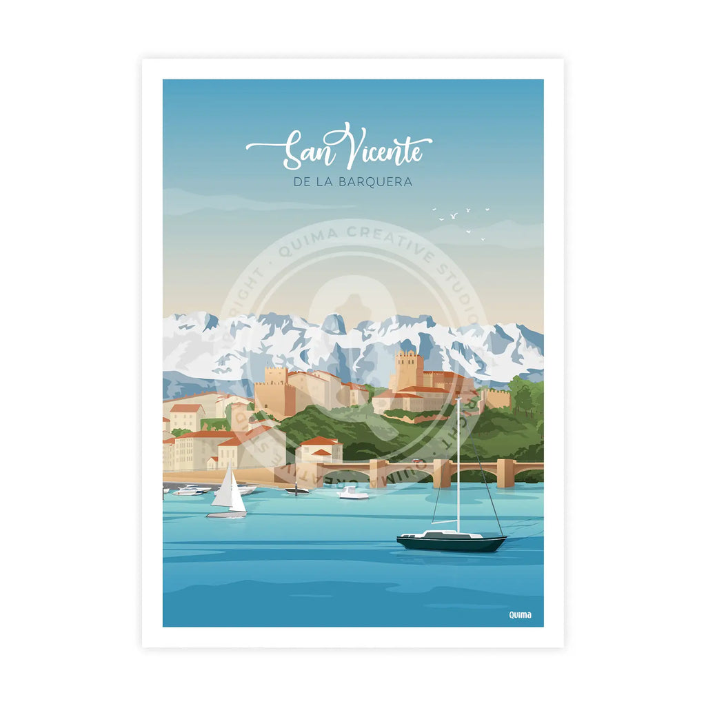 Lámina de San Vicente de la Barquera Cantabria Travel Poster