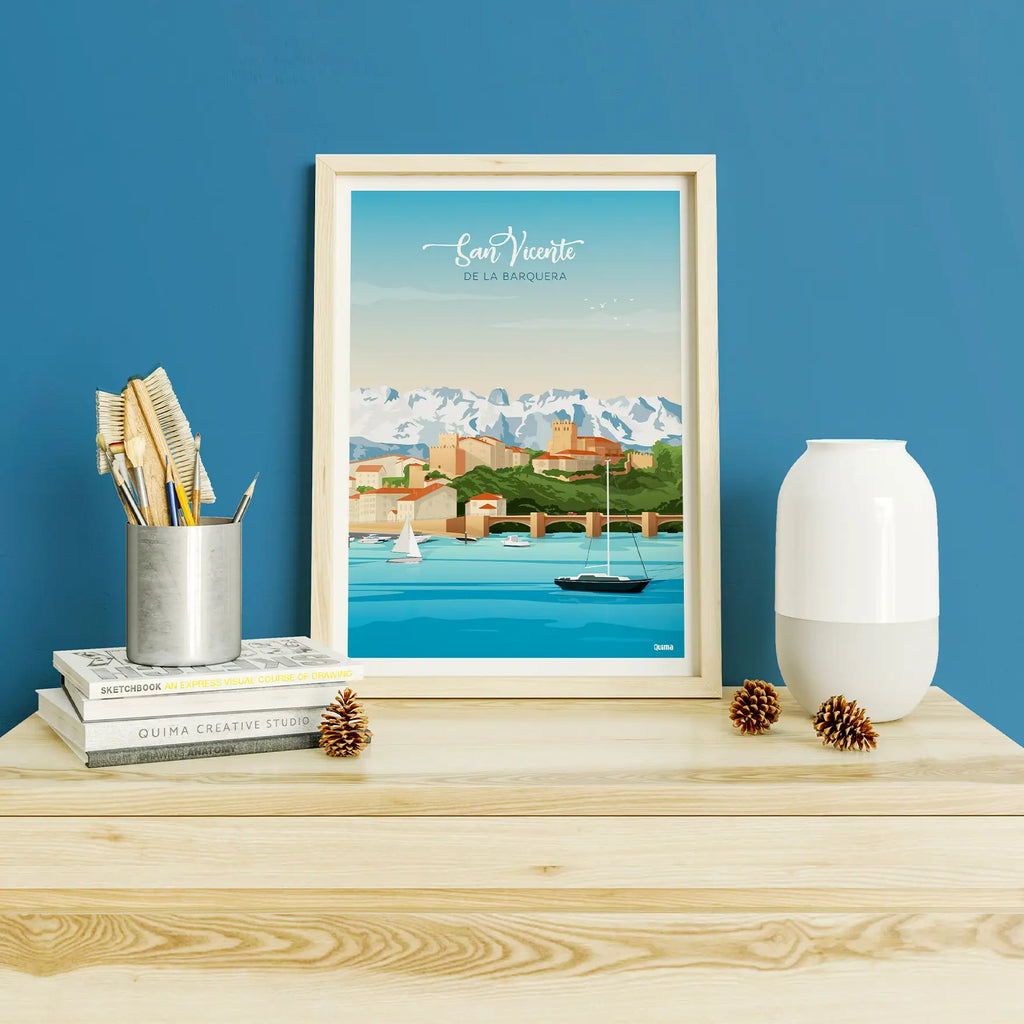 Lámina de San Vicente de la Barquera Cantabria Travel Poster