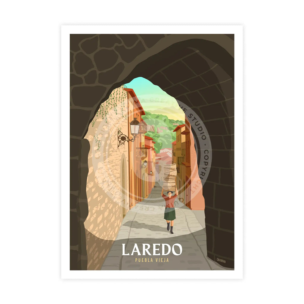Lámina de Laredo Puebla Vieja Cantabria Travel Poster