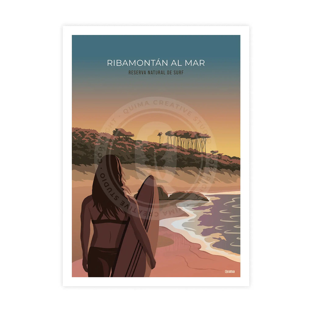 Lámina de Ribamontán al Mar Surf Poster Cantabria
