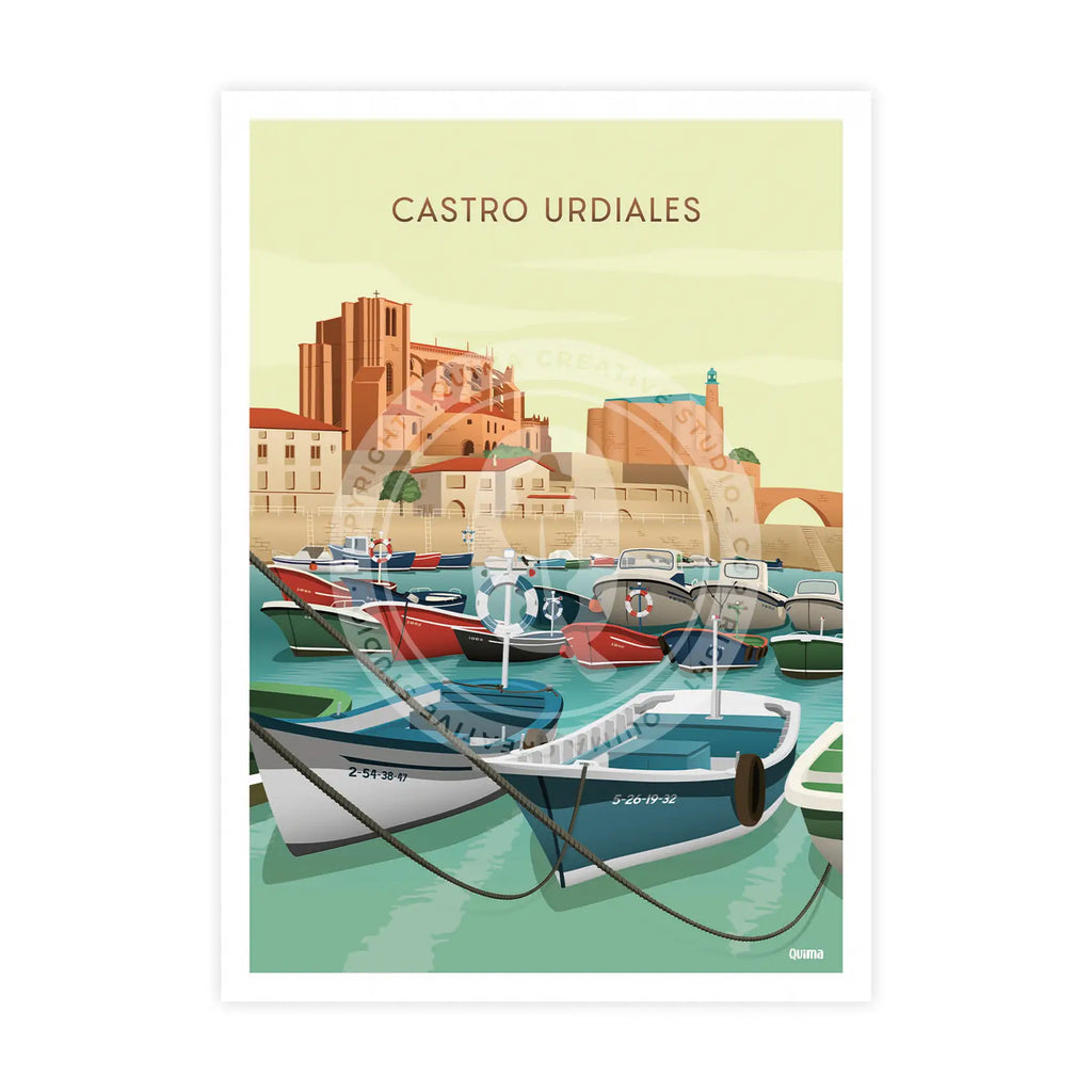 Lámina de Castro Urdiales Cantabria Travel Poster