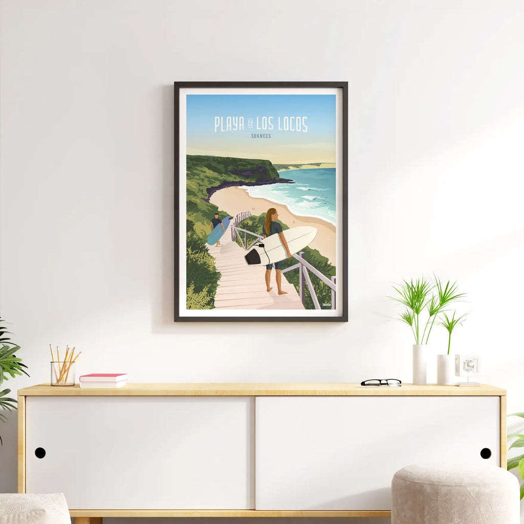 Lámina de Suances Playa de Los Locos Surf Travel Poster