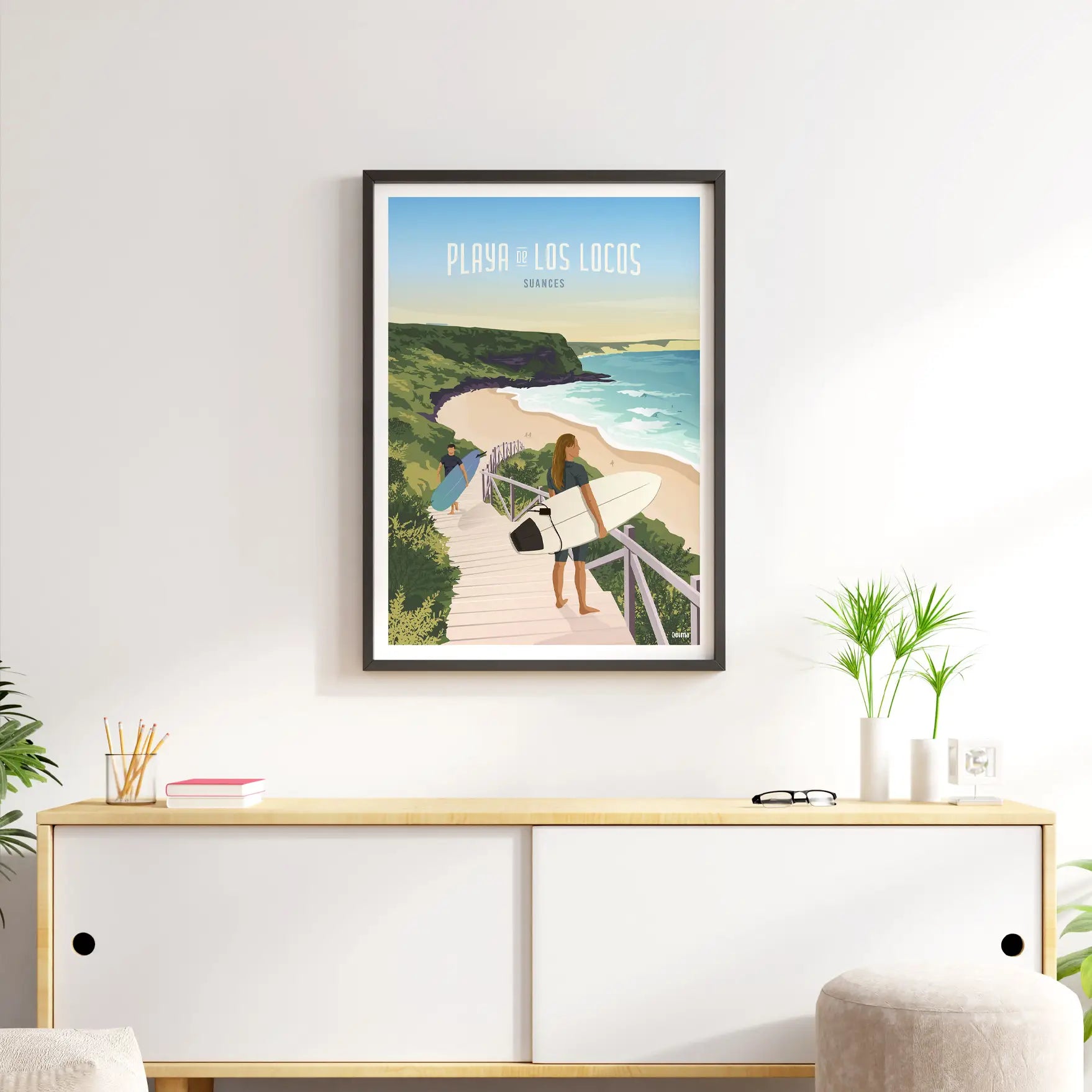 Lámina de Suances Playa de Los Locos Surf Travel Poster
