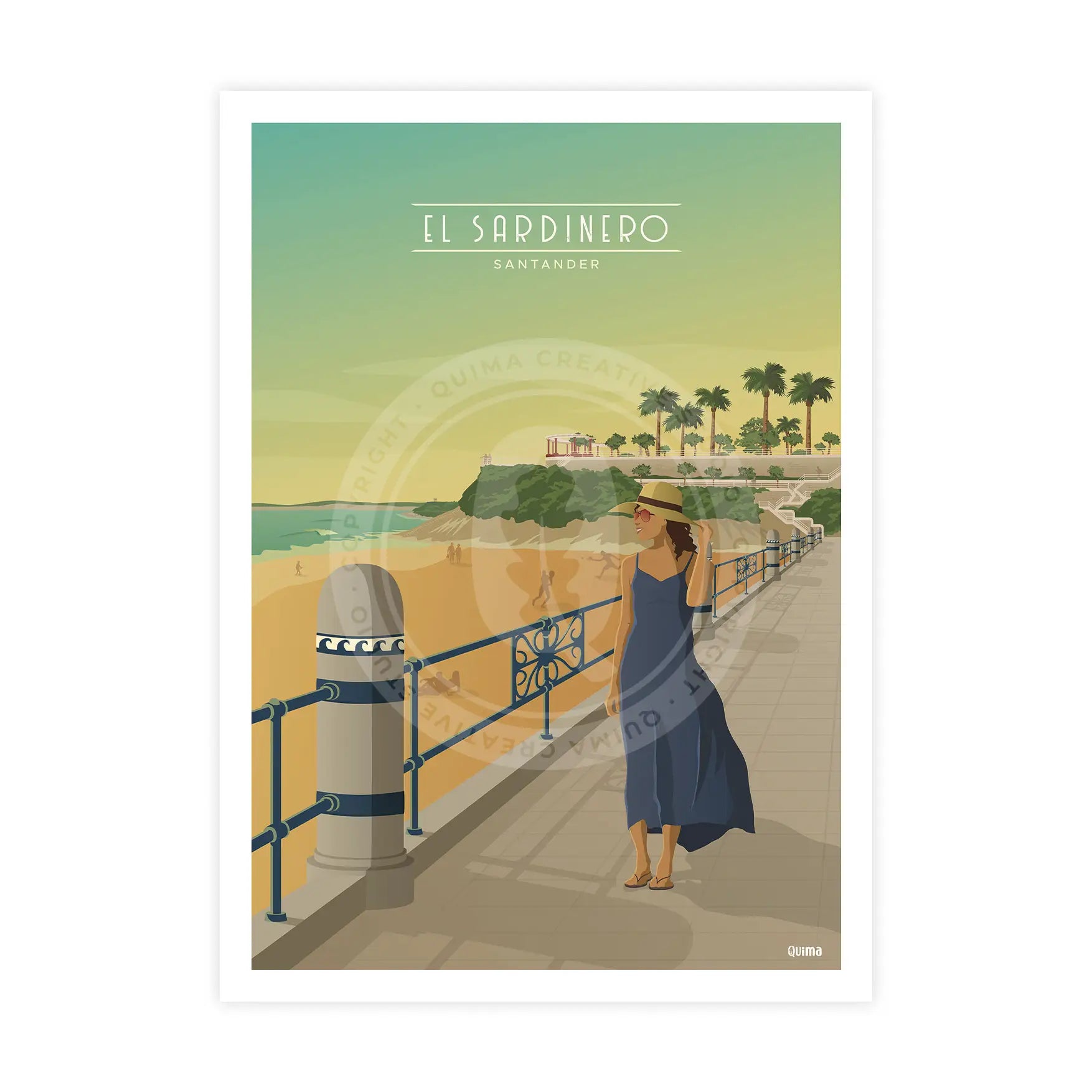 Lámina playa de El Sardinero Santander Travel Poster