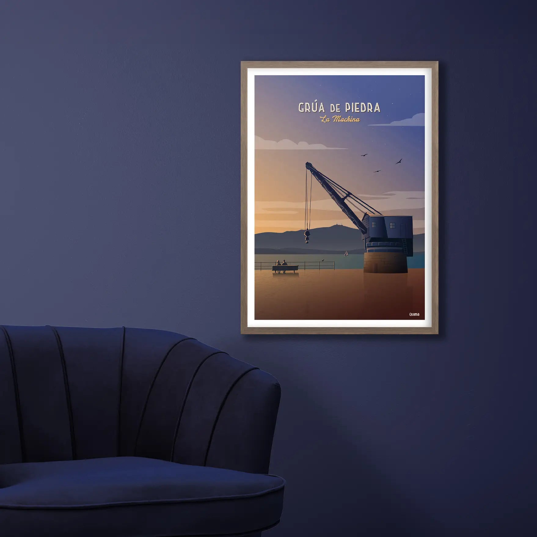 Lámina de la Grúa de Piedra Santander Travel Poster