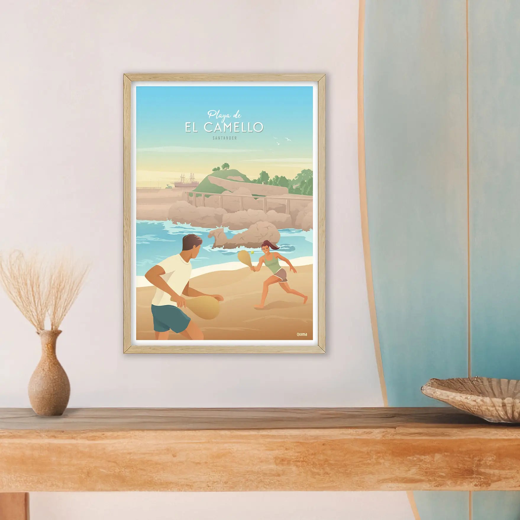 Lámina de la Playa de El Camello Santander Travel Poster