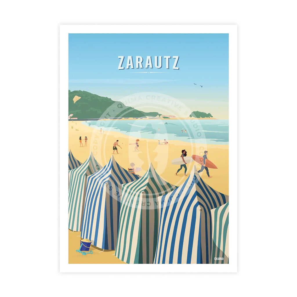 Lámina Playa de Zarautz Travel Poster País Vasco
