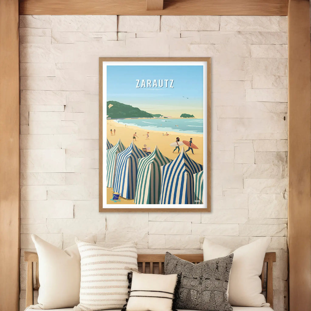 Lámina Playa de Zarautz Travel Poster País Vasco