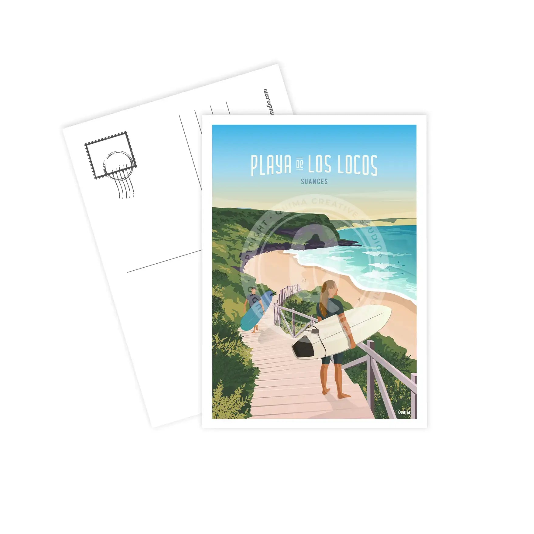 Postal de Suances Playa de Los Locos Surf Cantabria