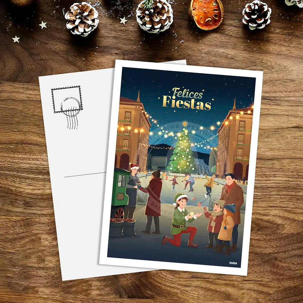 Postal Navidad Plaza Porticada Santander